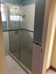 FRAMELESS TEMPERED GLASS DOOR WITH FIXED PANEL - (Supply & Install)